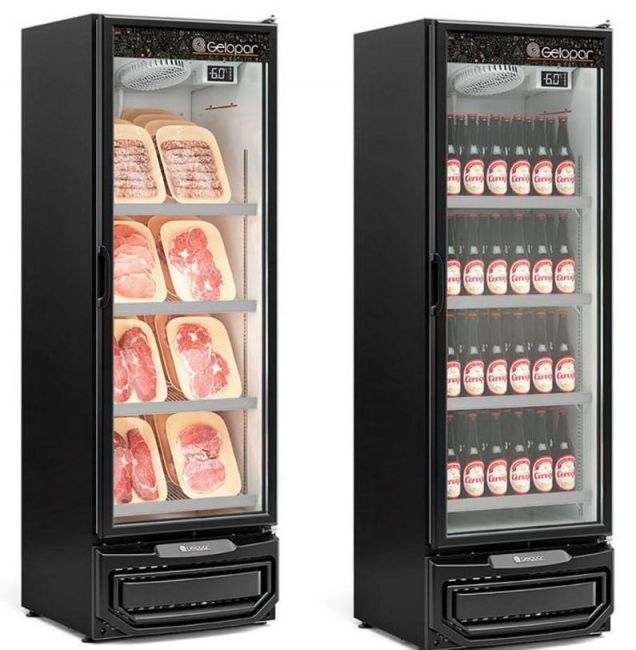 REFRIGERADOR EXPOSITOR VERTICAL PRETO COM PORTA DE VIDRO GCBC-45/PR 445 LITROS GELOPAR